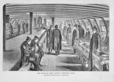 Bovendek van het Unite Hospitaalschip Verbonden aan de Hulks in Woolwich, uit The Criminal Prisons of London and Scenes of Prison Life, door Henry Mayhew (1812-87) en John Binny, 1862 door English School