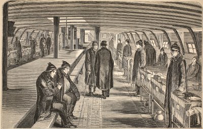 Bovendek van het Unite ziekenhuisschip, verbonden aan de hulks in Woolwich, illustratie uit The Criminal Prisons of London and Scenes from Prison Life door Henry Mayhew en John Binny, uitgegeven in 1862 door English School