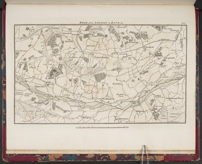 Topografische kaart van de Grote Weg van Londen naar Bath en Bristol, met het land drie mijl aan elke kant door English School