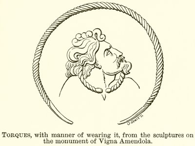 Torques, met de manier van dragen, van de beelden op het monument van Vigna Amendola (gravure) door English School