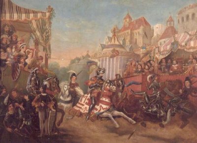 Toernooi in Calais in 1416, Richard, Graaf van Warwick, die Collard Fynes van zijn paard stoot door English School