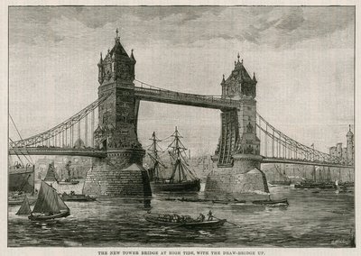 Tower Bridge bij Hoogwater, met de ophaalbrug omhoog door English School