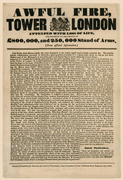 Brand in de Tower of London, 1841 door English School