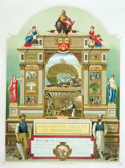 Handelsembleem van de Amalgamated Society of Woodworkers, 1860 door English School
