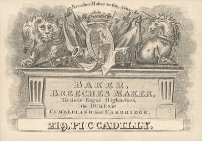 Handelskaart, Baker, Broekmaker door English School