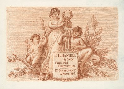 Handelskaart voor F B Daniell & Son, fijne oude gravures, Londen (gravure) door English School