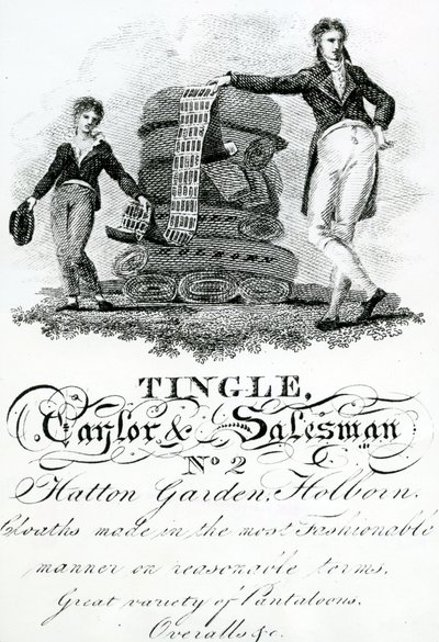 Handelskaart voor Tingle, Taylor en Salesman, No 2 Hatton Garden, Holborn door English School