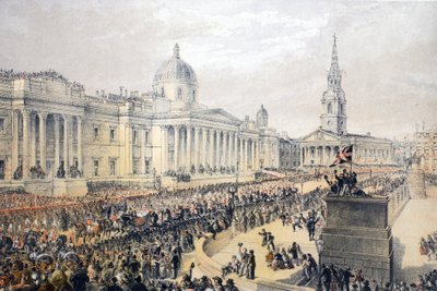 Trafalgar Square, uit A Memorial of the Marriage of Edward VII and Alexandra of Denmark, pub. 1864 door English School