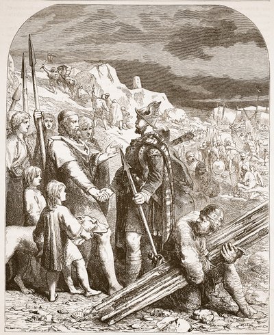 Verdrag van Hengist en Horsa met Vortigen, illustratie uit Cassells Illustrated History of England door English School
