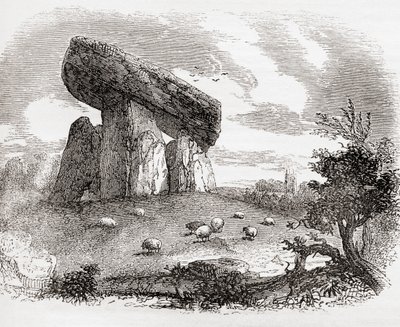 Trethevy Quoit, een megalithisch graf in Cornwall, Engeland, uit Old England: A Pictorial Museum, pub. 1847 door English School