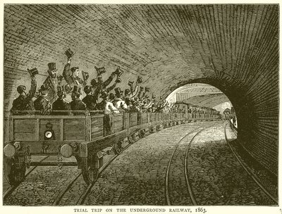 Proefrit op de ondergrondse spoorweg, 1863 door English School