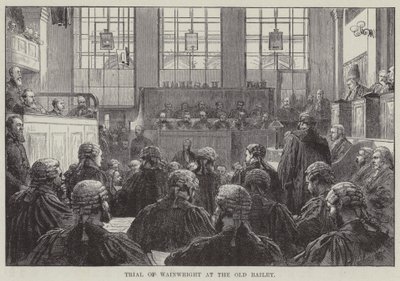 Proces van Wainwright in de Old Bailey (gravure) door English School