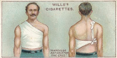 Driehoekige verband voor de borst, nr. 37 uit de Eerste Hulp-serie van Willss Cigarettes kaarten door English School