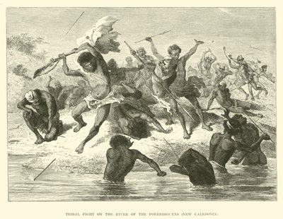 Stammengevecht op de rivier van de Ponerihouens, Nieuw-Caledonië door English School