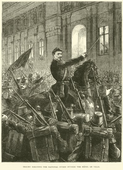 Trochu verzamelt de Nationale Garde buiten het Hotel de Ville, oktober 1870 door English School
