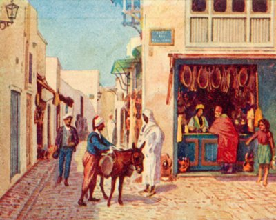 Tunis, straat in de Arabische stad door English School