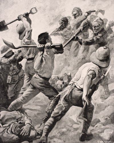 Turkse en Britse soldaten in handgemeen op het Gallipoli-schiereiland Turkije 1915, uit 