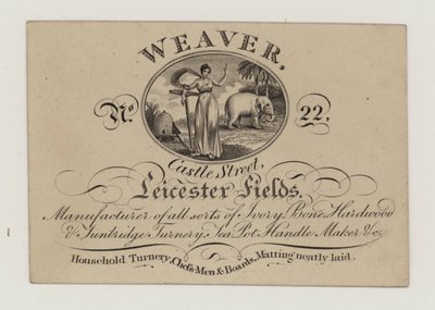 Draaier, Weaver, handelskaart door English School