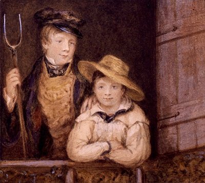 Twee Jongens bij een Schuurdeur, ca. 1825 door English School