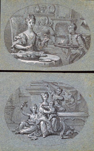 Twee Huiselijke Scènes, ca. 1725 door English School