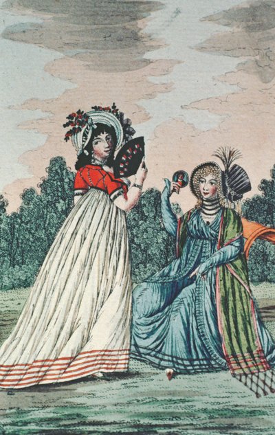 Twee modieuze dames in een tuin, c.1800 door English School