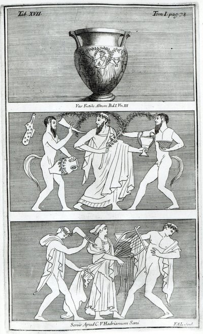 Twee Scènes van een Etruskische Vaas (gravure) door English School