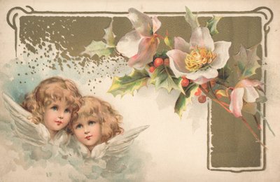 Twee cherubijnen op een kerstkaart door English School