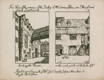 Twee uitzichten op de restanten van het paleis van de bisschop van Winchester door English School
