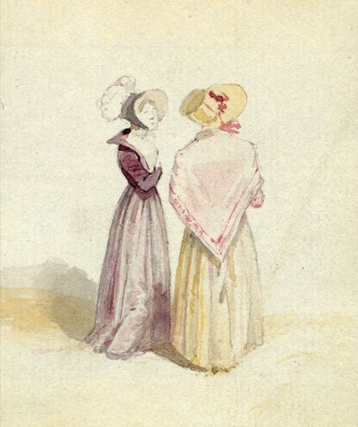 Twee vrouwen met hoeden, ca. 1825 door English School