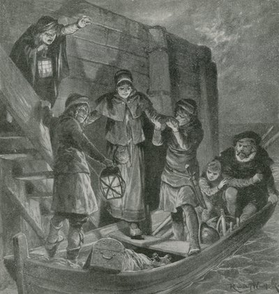 Tycho Brahe vaart weg van zijn eiland in de duisternis van de nacht door English School