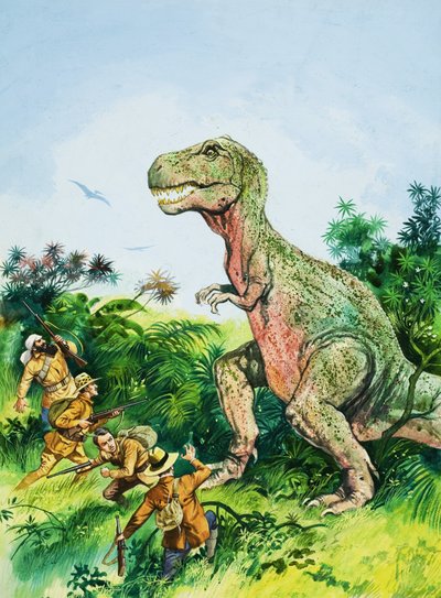Tyrannosaurus Rex die mannen confronteert door English School
