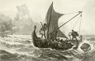 Odysseus tart de Cycloop (gravure) door English School
