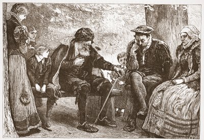 Onder de lindebomen, illustratie uit De Geschiedenis van het Protestantisme door James Aitken Wylie, 1878 door English School