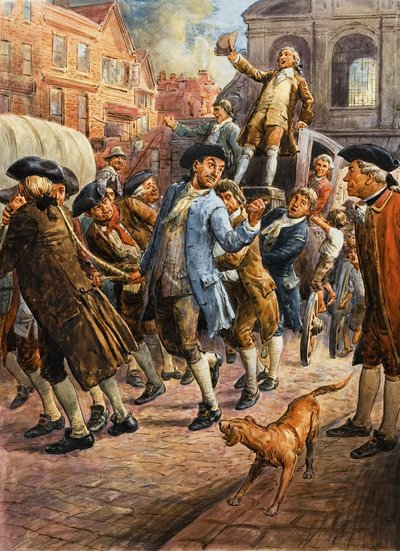 Ongeïdentificeerde scène met zingende man op koets getrokken door anderen door English School