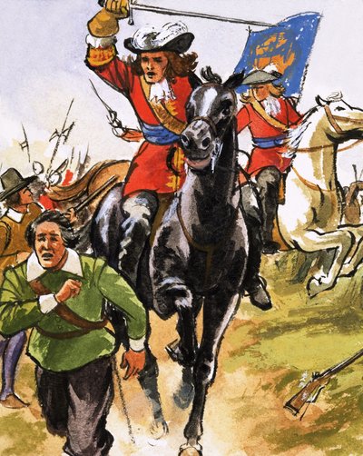 Ongeïdentificeerde cavalerist op het punt een rennende boer te slaan door English School