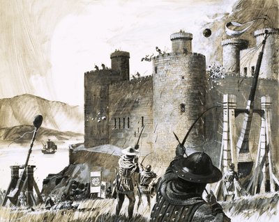 Ongeïdentificeerde belegering van een kasteel met een trebuchet door English School