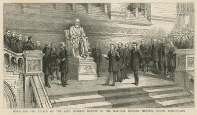Onthulling van het standbeeld van wijlen Charles Darwin in het Natuurhistorisch Museum, South Kensington door English School