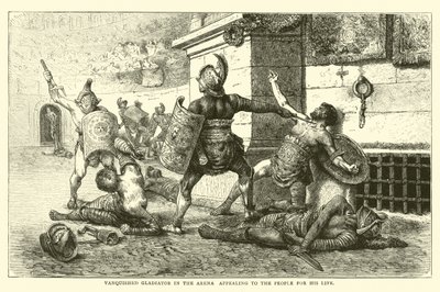 Verslagen gladiator in de arena smeekt het volk om zijn leven door English School