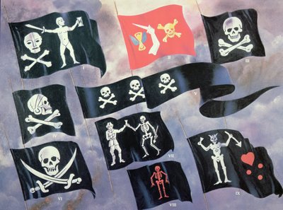 Verschillende vlaggen gebruikt door beroemde piraten door English School