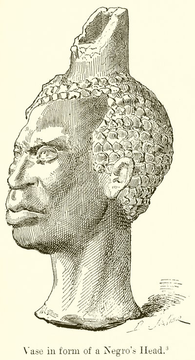 Vaas in de vorm van een negerkop (gravure) door English School