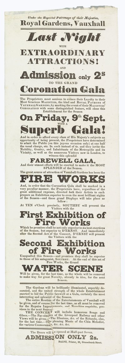 Vauxhall Gardens, Advertentie door English School