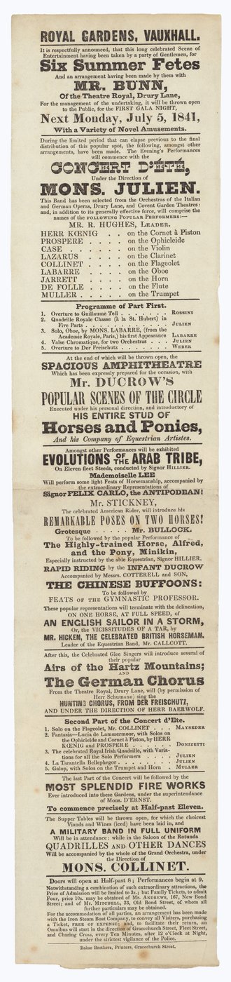 Vauxhall Gardens, Advertentie door English School