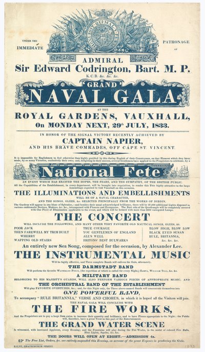 Vauxhall Gardens, Grote Marine Gala, Admiraal Sir Edward Codrington door English School