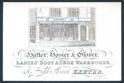 Veysey, hoedenmaker, hosier & handschoenmaker, handelskaart door English School