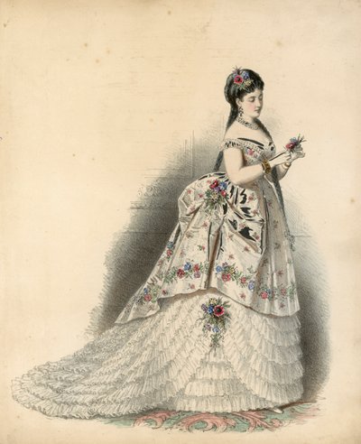 Victoriaanse modeplaat (gekleurde gravure) door English School
