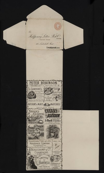 Victoriaanse poststationery van de Halfpenny Letter Post Company, Leadenhall Street, Londen door English School