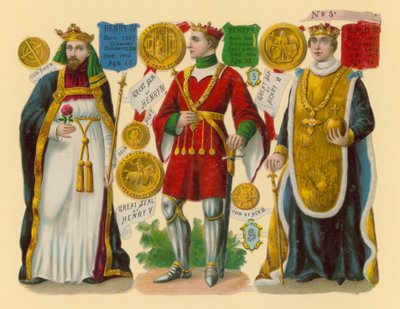 Victoriaanse prent: Koning Hendrik IV, Koning Hendrik V, Koning Hendrik VI door English School
