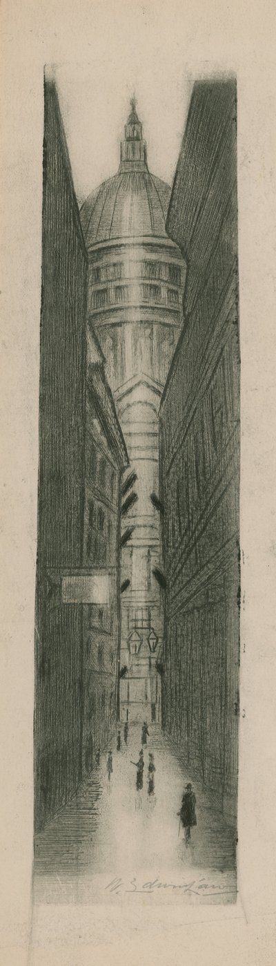 Uitzicht door een smalle straat naar St Paul