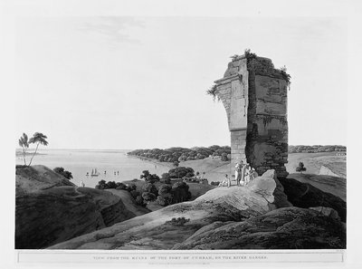Uitzicht vanaf de ruïnes van het Fort van Currah aan de rivier de Ganges, april door English School