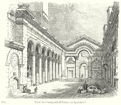 Gezicht op de binnenplaats van het paleis in Spalatro (gravure) door English School